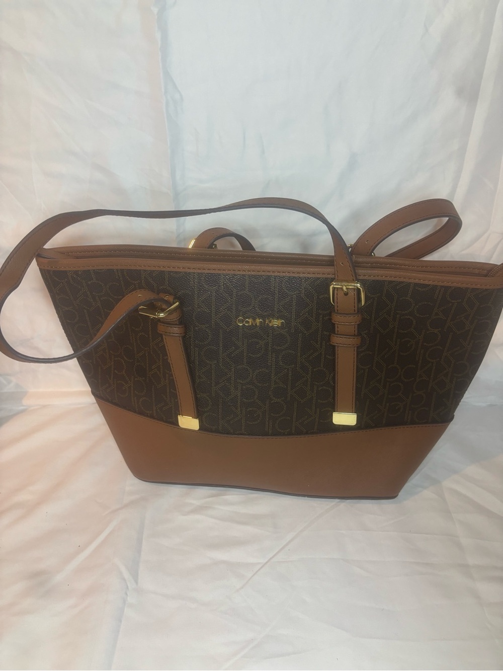 Calvin Klein Brown and Tan Signature Tote